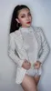 Stage Wear Sparkly Rhinestones Pearls Bodysuit Jacket Birthday Evening Show Sexy Costume Women Dance Performance Outfit Set Daxibai