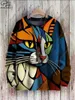 Herrenpullover 3D-gedruckte Tierserie Retro süße Katze gemusterter hässlicher Pullover lässiges Unisex-Winter-Sweatshirt M-3