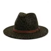 Berretti QBHAT Europeo US Autunno Inverno Stampa leopardata Jazz Cappelli Fedora con fibbia per cintura Decor Uomo Donna Panama Trilby Cappello in feltro di lana