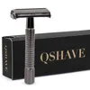 QSHAVE 8.7cm Short Handle Classic Safety Razor with 5 blades as gift Gunblack Epilator weishi Straight Razor hair removal 240228