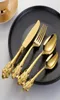 24st Vintage Western Gold Silver Cotlary Dining Knives Forks TESPOONS SET Golden Luxury Diars Kitchen Tabelleriset Set4771265