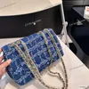 Blue Plain Knitting Tweed Women Designer Shoulder Bag Classic Flap 20/25cm Stripes Decoration Gold Metal Hardware Matelasse Chain Cross Body Handbag Luxury Purse