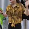 Blusas femininas vintage impresso rendas até manga morcego leopardo camisas roupas 2024 verão solto casual topos senhora do escritório