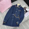 Masculino Tracksuits Designer Marca 2024 Início Primavera Novo Nanyou Miu Denim Contrastante Veado Pele De Veludo Borda Lapela Camisa + Cintura Alta Pequena Saia Set 929F