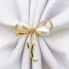 Napkin Rings 6Pcs Golden Cute Pearl Bow Shape Serviette Buckle For Wedding Party Table Decoration Kitchen Supplies290u