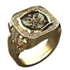 Vintage Fashion Zircon Stamp 14k Yellow Gold Rings for Men Badge Ring Hip Hop Punk Party Jewelry Gift Anillo Hombre