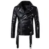 Heren Pu Leren Jas met Rits Revers Kraag Casual Motorjassen Vintage Jassen Dikke Warme Uitloper Punk Rock Win 240228