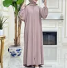 Vestidos casuais mulheres elegante estilo vestido 2024 cor sólida em torno do pescoço abaya oração headband robe roupas zíper retalhos saia longa