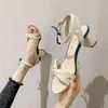 Sandaler Kvinnors sand 2024 Simple High Heels Summer Fashion Outdoor Wear Fairy Style Chunky Heel Elegant Buckle Strap