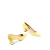 Woman's Chunky Yellow Pumps Closed Toe Slip On Heels Basiness Office Classic Dress Shoes 240228