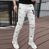 Vaqueros para hombre Vaqueros de diseño Vaqueros casuales blancos con estampado personalizado de marca de moda para hombre con corte entallado y versión de pies pequeños de bonitos pantalones largos con bordado