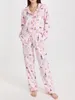 Spring Fashion Loungewear Zestaw Y2K Cartoon Print Drut Long Button Down Down z elastycznymi spodniami w talii Kobiety 2PC