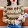 Damen T-Shirts Herbst Winter Druck Tops Vintage Mode Damen O-Ausschnitt Pullover Langarm T-Shirts 2024 Schlanke elegante Kleidung