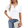 Women's T Shirts Casual Solid Color V-Neck Button Wooden Ear Trim Short Sleeve T-Shirt Cropped Y2k Tops Cute Tank Top Luxury