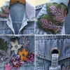 Kadın Ceket Ceketler Bahar Denim Çiçekler Çiçek Nakış Pullu Kısa Kot Street Giyim 240301