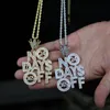 Chains Iced Out Bling CZ Letters Pendant Necklace NO DAYS OFF Paved Cubic Zircon Crown Shape Men's Fashion Hip Hop Jewelry243Z