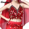 Stage Wear Sexy Ladies Belly Dance Coin Decor Bra Women's Sequins Colorful Tassel Top Chest Wrapping Performance Vest 11 Colors