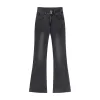 Calças de brim preto cinza queimado calças de brim femininas cintura alta elástica quente meninas retro rua moda em linha reta calças largas perna