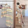 Autumn New Two Piece Long sleeved Sweater Womens Half Skirt Display Thin Temperature Rainbow Stripe Knitted Fashion Sweet Set 240301