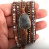 Charm Bracelets Fashion Women Leather Bracelet Handmade Gray Mixed Natural Stones / Crystal 5 Strands Wrap Drop Shippers