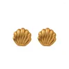 Stud Earrings Retro Jewelry 925 Silver Needle Metal Shell Delicate Design High Quality Brass Matte Gold Color For Girl