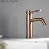 Bathroom Sink Faucets Brushed rose gold bathroom washbasin faucet deck installation single hole and handle hot and cold mixer faucet Q240301