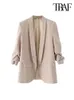 TRAF Vrouwen Mode Kantoorkleding Open Blazer Jas Vintage Lange Geplooide Mouwen Klepzakken Vrouwelijke Bovenkleding Chic Tops 240220