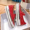 Platformowe mokasyny kobiety Flats Buty Bling Bling Rhinestones Szywanie nitów Trendyol Wsuwane boso kobiety swobodne nagie dziewczyny prawdziwe 240226