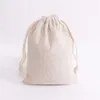 50pcs / lot Sacs en coton de couleur naturelle 8x10 9x12 13x18cm Sac cadeau à cordon Pochettes en mousseline Cadeaux de bonbons Sacs d'emballage de bijoux T20060294y