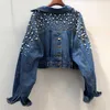 Women's Jackets Nail Bead Short Long Sleeve Denim Spring Spring Korean Leisure Back Single Breasted 240301