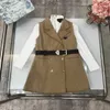 ファッションキッズドレスセットチャイルドトラックスーツ女女服サイズ100-150長袖のニットセーターとベストスカート24feb20