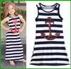 2016 Top Fashional Style Girls Navy Anchor Sleeveless Striped Dresses Children Barn Sequined Blue White Stripes Party Vestidos 4603420