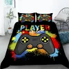 Jugadores Adolescentes Gamer Gamer Divet Set de reina/King Size, portada de edredón de gamepad de niños, portada de colchas de poliéster de juegos retro negros clásicos