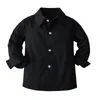 Printemps Automne Bébé Garçon Chemises Noir À Manches Longues Revers Cardigan Chemise Casual Enfants Gentleman Blouses Tops Tout-petits Garçons Vêtements 240223