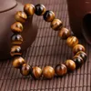 Strand 8/10/12/14/16/18mm Round Natural Yellow Tiger Eye Stone Bracelet Gem Jewelry Making Design Elastic Hand String For Men Gifts