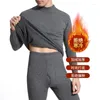 Men's Thermal Underwear 2Pcs Men Sets Mock Neck Solid Long Sleeve Top Pants Fleece Soft Comfortable Close-fitting Warm Clothing