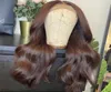 Koronkowe peruki 136 Przezroczysta peruka czołowa ciemnobrązowa ludzka włosy peruwiańska fala ciała kolorowe 4x4 zamknięcie czarnych kobiet15497526594506