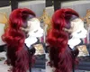 Partie 360 Frontale Longue vague de corps noir Ombre bordeaux rouge perruques brésiliennes Synthétique Avant de Lacet Perruque Pour Women5841236