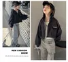 Big girls sequins jacket old kids letter printed hooded long sleeve outwear 2024 spring teenagers loose casual clothes Z6912