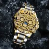 Andra klockor Glenaw Mens New Gold Skeleton Fashion Diamond Luxury Automatic Mechanical Luminescent Hand rostfritt stål Band Q240301