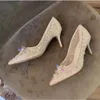 Rene Caovilla Slingbacks Uznaj buty wysokie obcasy kryształowe koronkowe sandały designerskie moda kobieca spiczasty palce ślubne Buty 7,5 cm