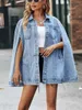 Women's Jackets Jackets Single Breasted Cape Denim Coat Spring Fall Fashion Pockets Jean Streetwear 240301