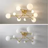 Plafonniers Nordic Led Lustre Éclairage Pour Salon Chambre Moderne Doré Cuivre Boule De Verre Lampe Suspendue Maison Cuisine Luminaire