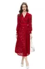 Women's Runway Dresses Sexy V Neck Long Sleeves Embroidery Lace Fashion High Street Mid Vestidos