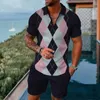 Survêtements pour hommes Été 3D Imprimé Géométrique Hommes Polo Ensemble Fermeture À Glissière Revers Ensembles Col Et Short 2 pièces Style De Vacances Homme Vêtements