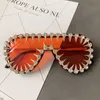 2022 new futuristic One-piece lenses fashion camera glasses women Diamond setting luxury shades sunglasses wholesale