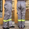 Pants 2022 Wearresistant workout pants orange cotton overalls pants men casual loose HIPHOP pocket Reflective cargo pants for men