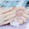 Faux ongles 1/2pcs Glitter Court Amande Aurora Ellipse Faux Presse sur Manucure Détachable Couverture Complète Nail