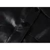 Jackor Kvinnor Crop Tops Imitation Leather Jacket Solid Color Black Long Sleeve Button Open Front Lapel Coat med fickor 2023 Streetwear