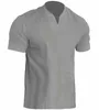 2024 músculo masculino fitness grande esportes camiseta masculina elástico algodão bolso manga curta verão com decote em v camisa polo